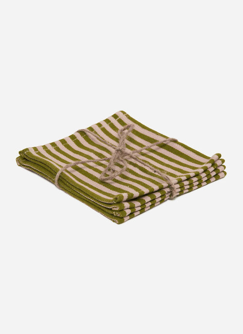 HTH x Domino MINI STRIPE - Oat & Moss Cocktail Napkins