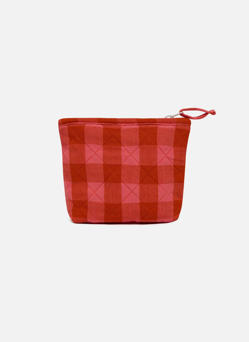 GINGHAM -  Guava Quilted Pouch Small