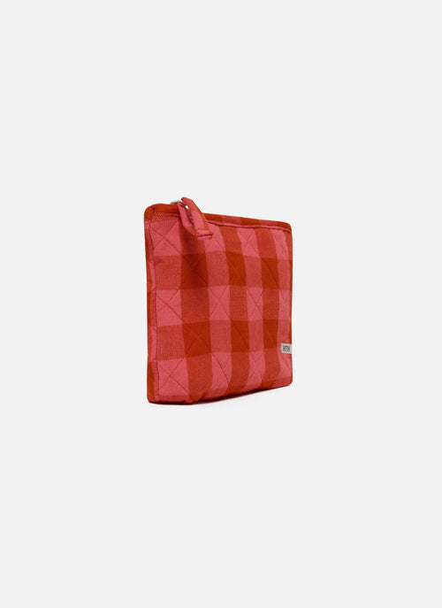 GINGHAM -  Guava Quilted Pouch Small