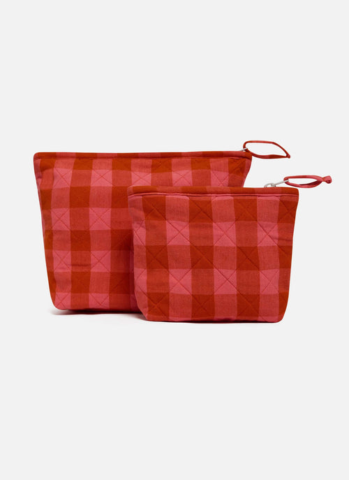 GINGHAM -  Guava Quilted Pouch Small