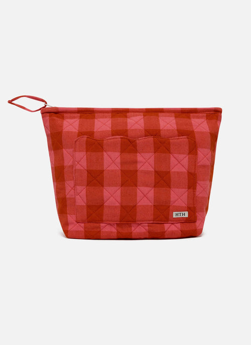 GINGHAM -  Guava Quilted Pouch Large