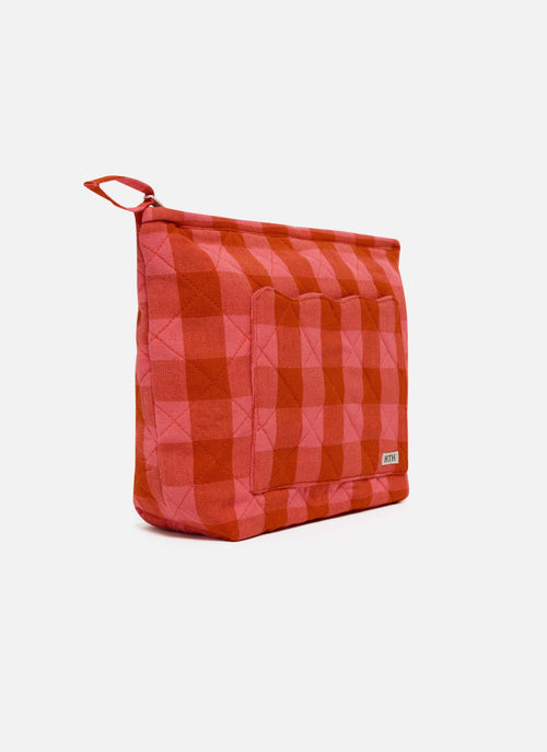 GINGHAM -  Guava Quilted Pouch Large