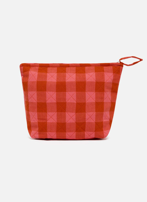 GINGHAM -  Guava Quilted Pouch Large