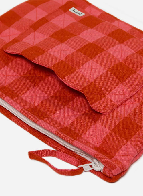 GINGHAM -  Guava Quilted Pouch Large