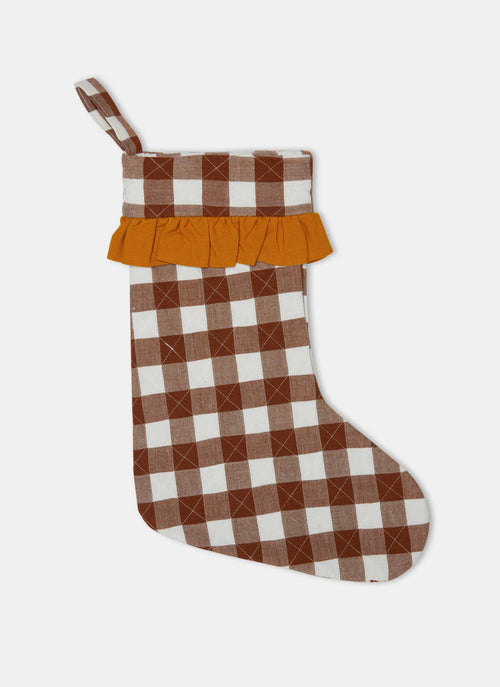 GINGHAM -  Nutmeg and Goldenrod Ruffled Stocking