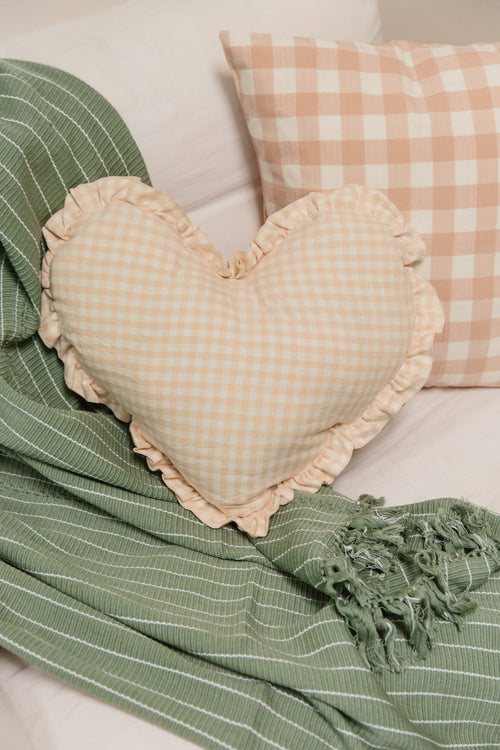 MINI GINGHAM -  Cream Heart Pillow