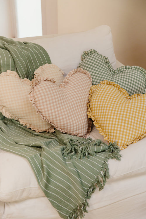 MINI GINGHAM -  Cream Heart Pillow