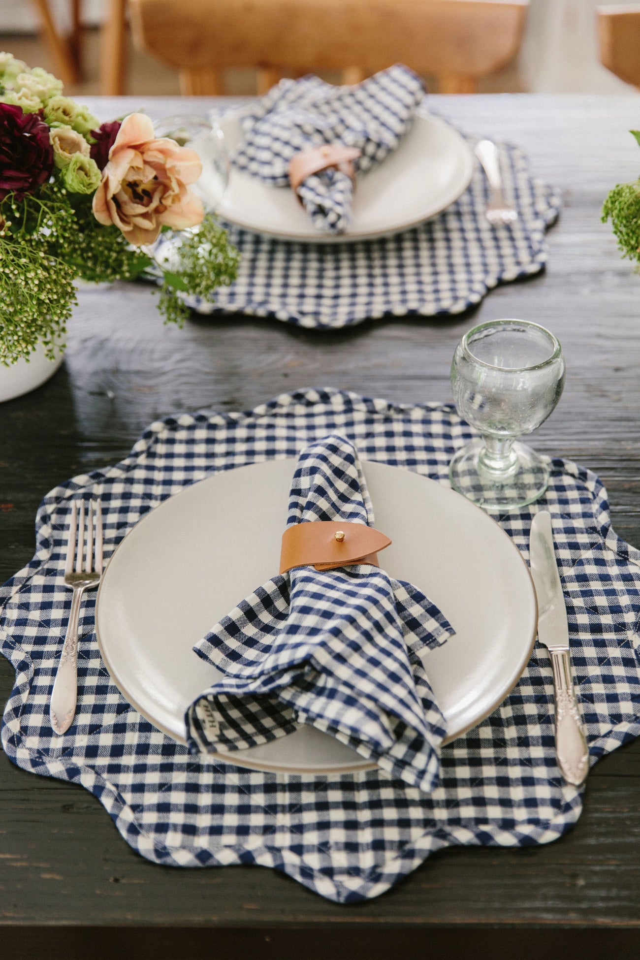 MINI GINGHAM -  Indigo Scalloped Edge Placemat