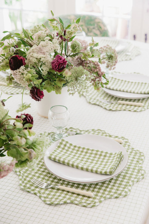 MINI GINGHAM -  Olive Scalloped Edge Placemat