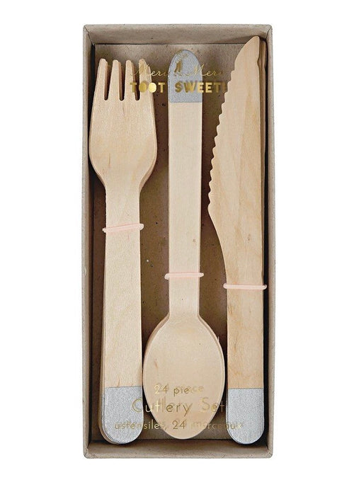 SILVER Wooden Cutlery Set