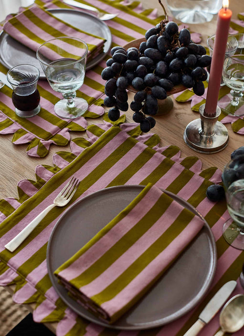 HTH x Domino MEDIUM STRIPE - Lilac & Moss Napkins