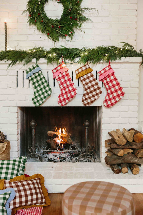 GINGHAM -  Nutmeg and Goldenrod Ruffled Stocking