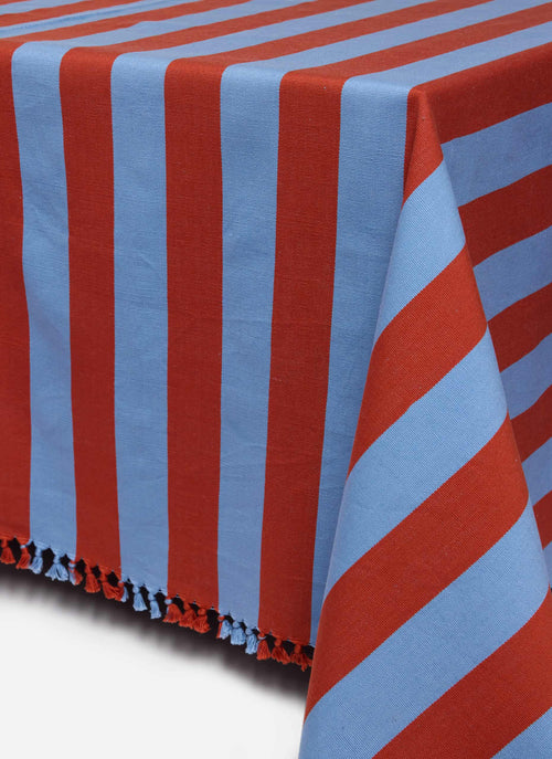 HTH x Domino WIDE STRIPE - Tomato & Blue Tablecloth