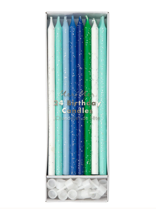 Blue and Green Glitter Candles