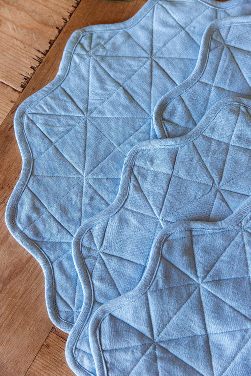 SOLID - Light Blue Quilted Scallop Edge Placemat