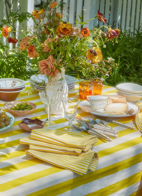 HTH x Domino WIDE STRIPE - Lemon & Sand Tablecloth