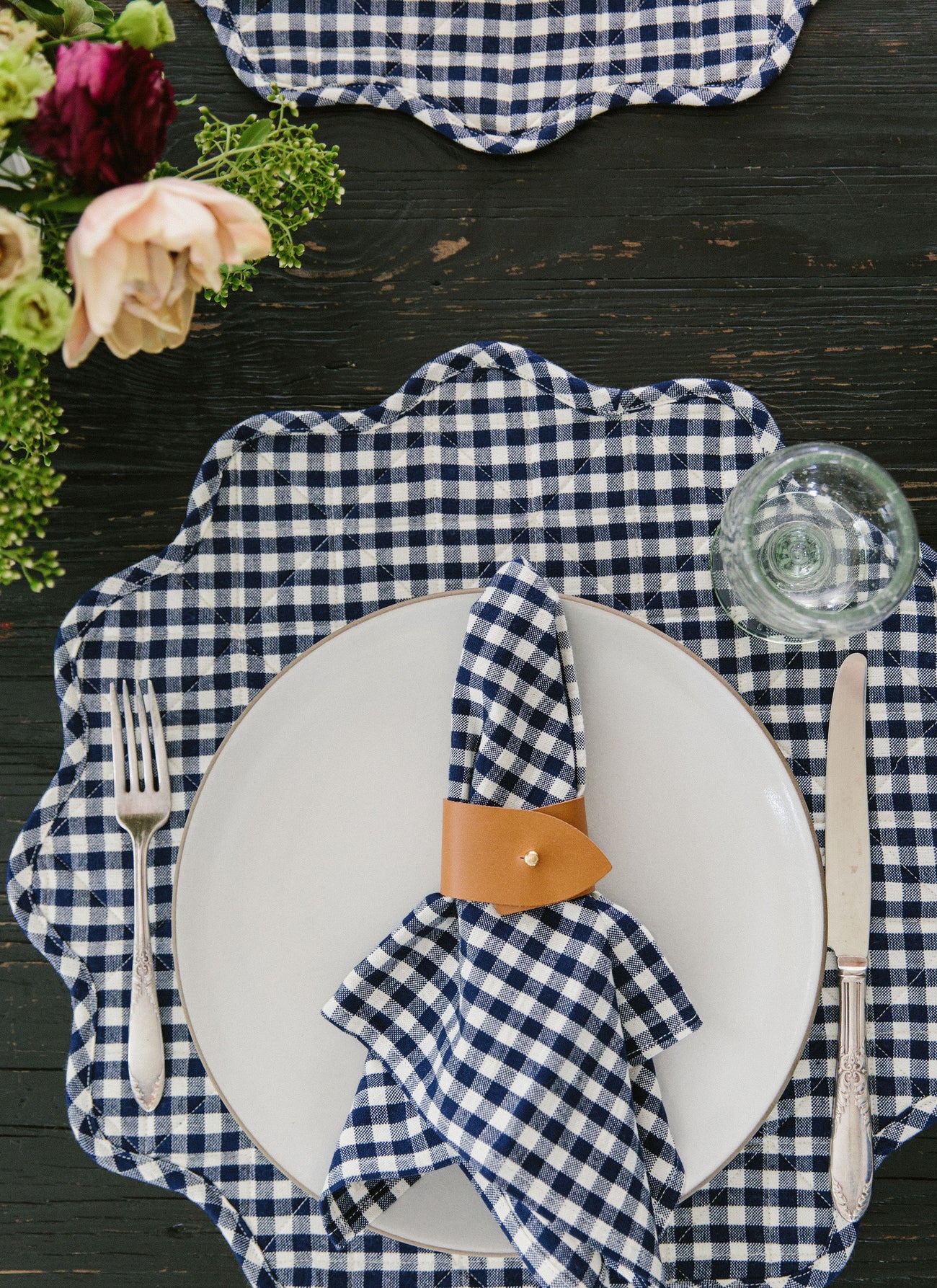 MINI GINGHAM -  Indigo Scalloped Edge Placemat