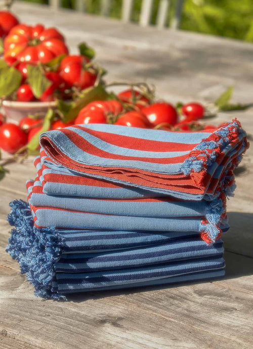 HTH x Domino MEDIUM STRIPE Tomato & Blue Tea Towel