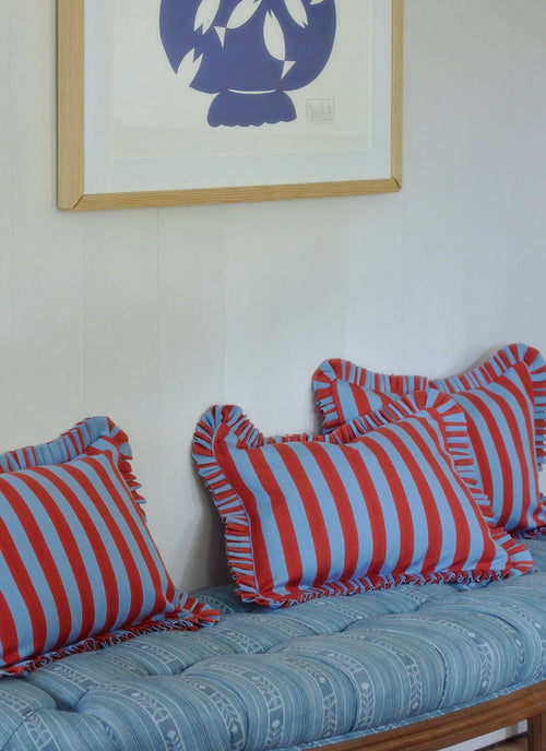 HTH x Domino MEDIUM STRIPE -  Tomato & Blue Petite Pillow